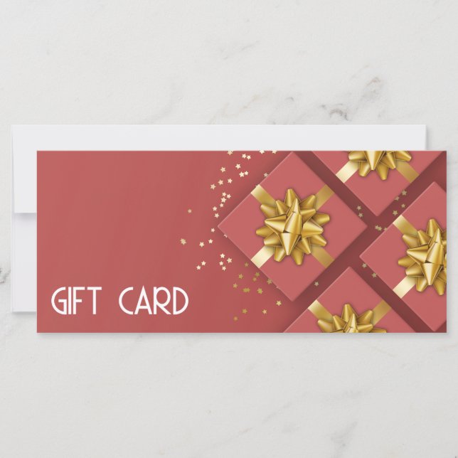 Gold Bow Festive Modern Red boîte cadeau carte cad (Devant)