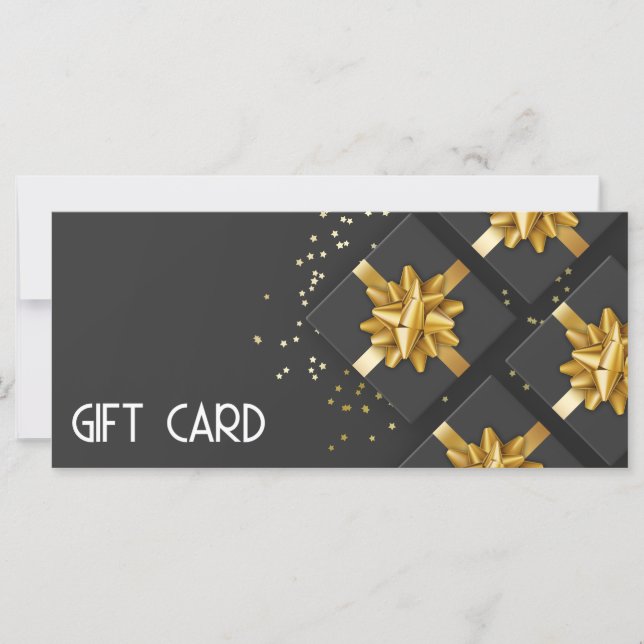 Gold Bow Festive moderne Black boîte cadeau Carte  (Devant)