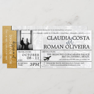 Gold Brésil Mariage Boarding Pass Invitation