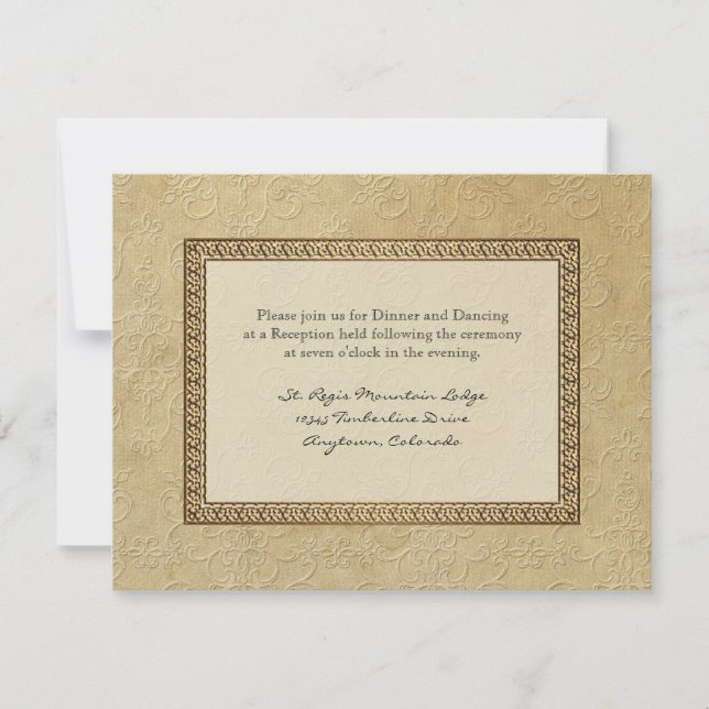 Gold Brocade Damask Floral Invitation de réception (Devant)