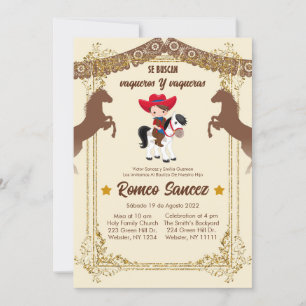 Gold Brown Mexicain Cowboy Invitation de baptême
