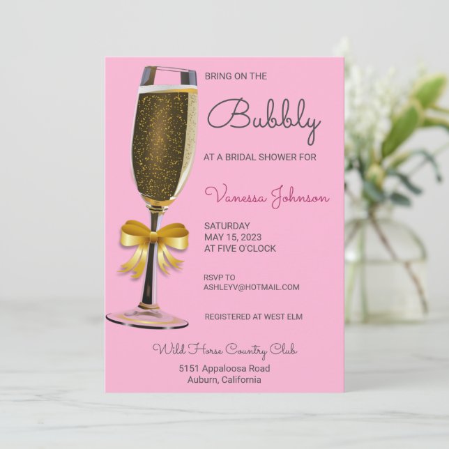 Gold Bubbly Invitation de douche nuptiale (Debout devant)
