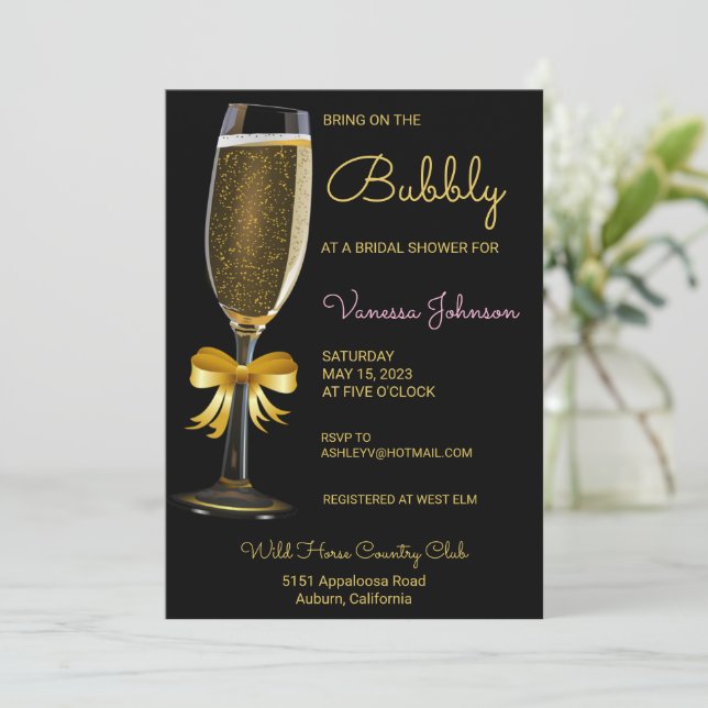 Gold Bubbly Invitation de douche nuptiale (Debout devant)