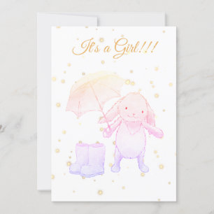 *~* Gold Bunny Umbrella Baby shower Invitation