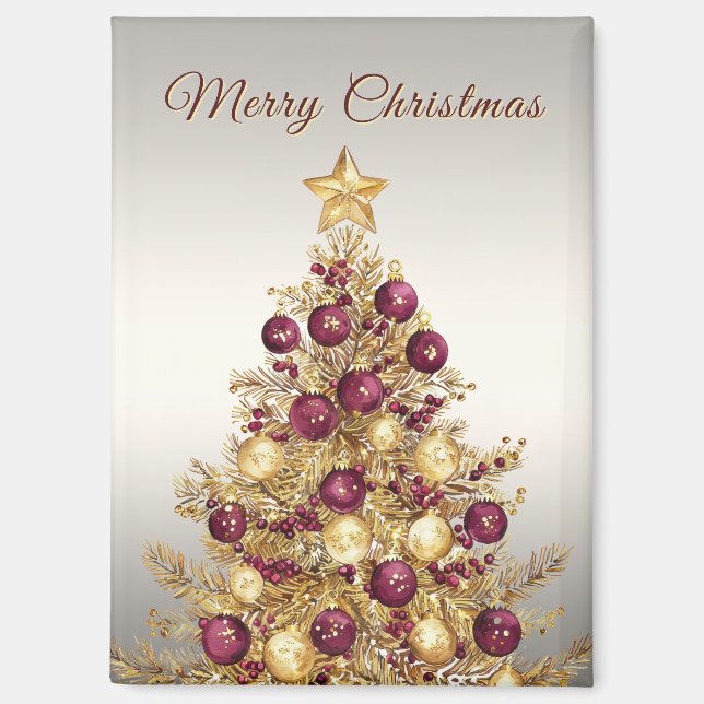 Gold Burgundy Arbre de Noël Magnet (Recto)