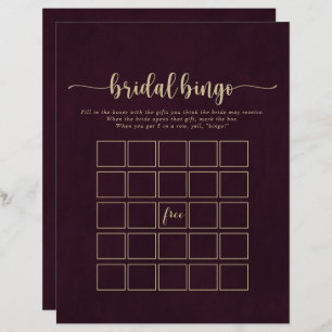 Gold Burgundy Calligraphy Bride Bingo Jeu