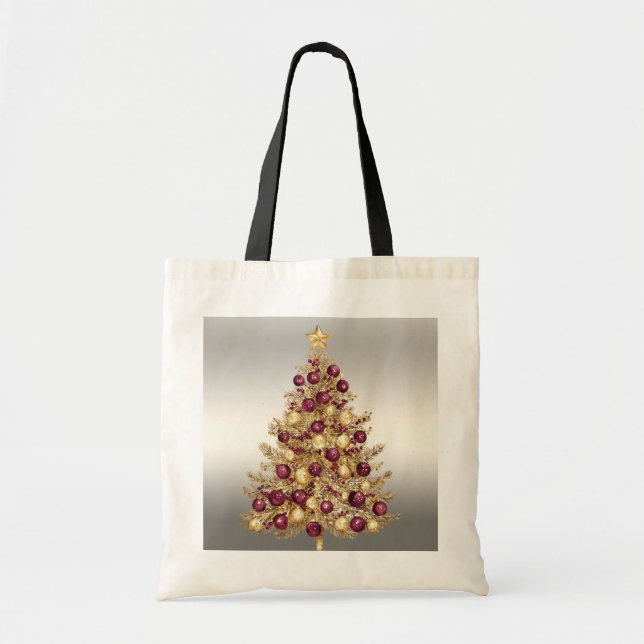 Gold Burgundy Christmas Tree Sac fourre-tout de va (Devant)