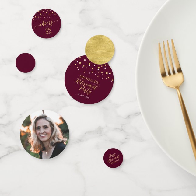 Gold & Burgundy Confetti Parti de retraite moderne (Groupe)