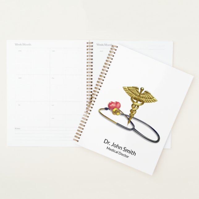 Gold Caduceus & Medical Stethoscope with Heart (Devant avec enveloppe)
