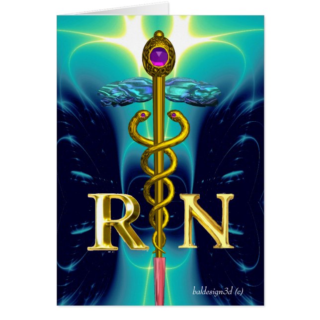 GOLD CADUCEUS SYMBOLE INFIRMIER INSCRIT Aqua Blue (Devant)