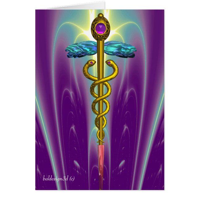 GOLD CADUCEUS SYMBOLE MÉDICALE Turquoise Violet Ép (Devant)