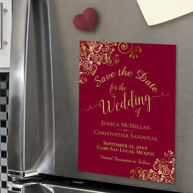 Gold Calligraphie Bourgogne Rouge Enregistrer l'ai (Magnetic for Easy Display)