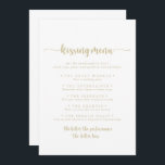 Gold Calligraphie Mariage Kissing Menu Carte de je<br><div class="desc">Cette carte de jeu mariage de calligraphie dorée à la carte de baiser est parfaite pour une réception de mariage rustique. Le design sobre et élégant présente une typographie de script classique et sophistiquée en or.</div>