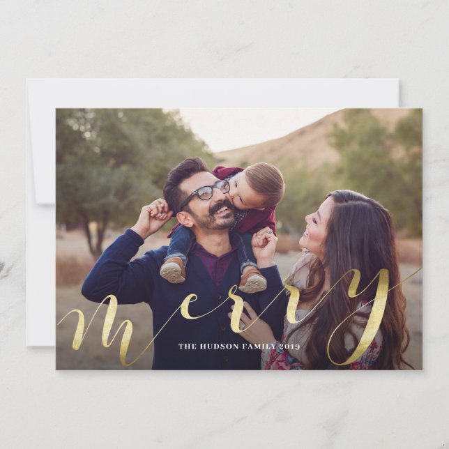 Gold Calligraphy Big Photo Joyeuse Carte de Noël (Devant)