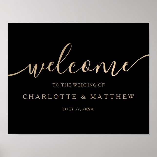 Gold Calligraphy Black Welcome Mariage Poster (Devant)