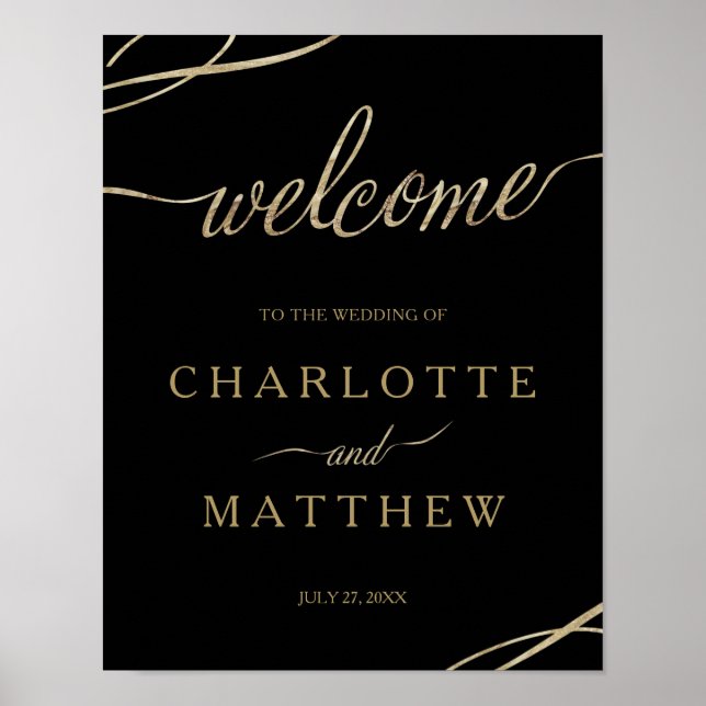 Gold Calligraphy | Black Welcome Wedding Poster (Devant)