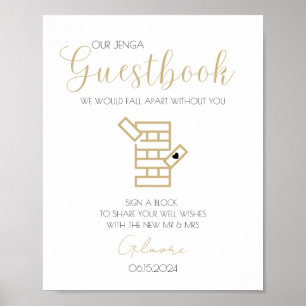 Gold Calligraphy Jenga Guestbook Poster Mariage