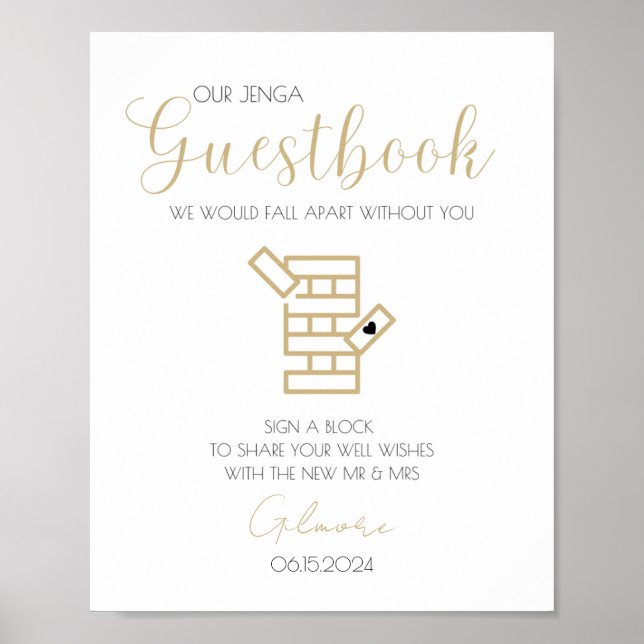 Gold Calligraphy Jenga Guestbook Poster Mariage (Devant)