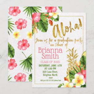 Gold Calligraphy Luau Graduation Invitation