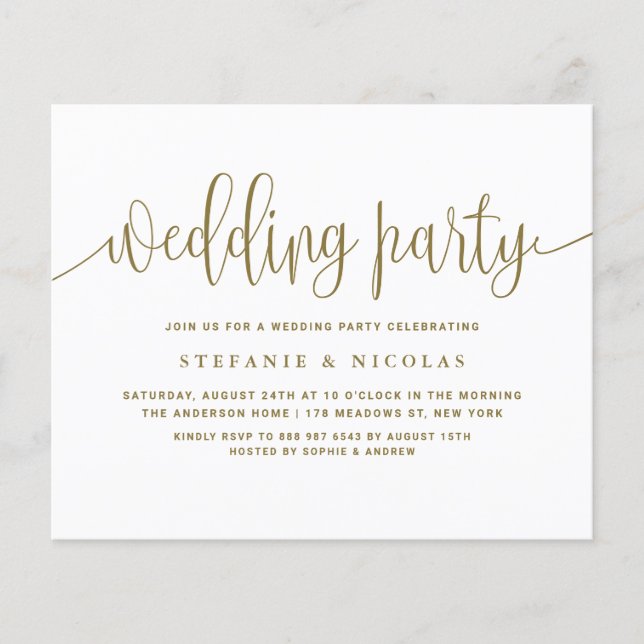 Gold Calligraphy Mariage Fête Invitation (Devant)