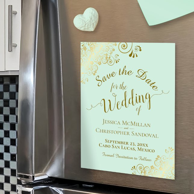 Gold Calligraphy Mint Green Enregistrer l'aimant D (Créateur téléchargé)