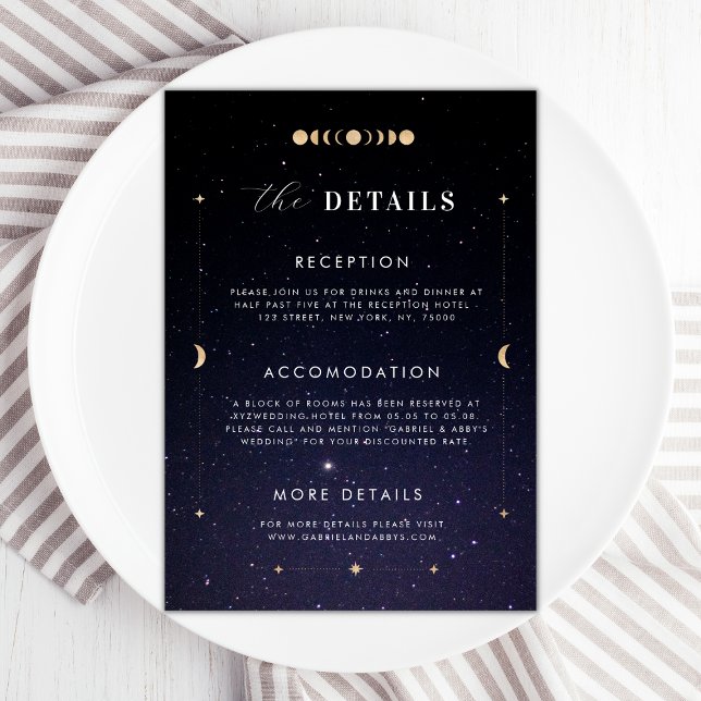 Gold Celestial Starry Moon Détails Carte Mariage (Créateur téléchargé)