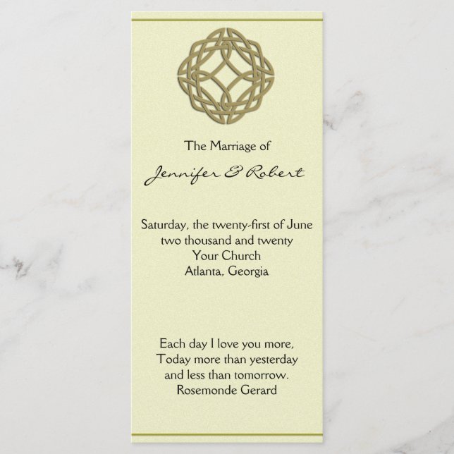 Gold Celtic Eternity Knot Wedding Programme (Devant)