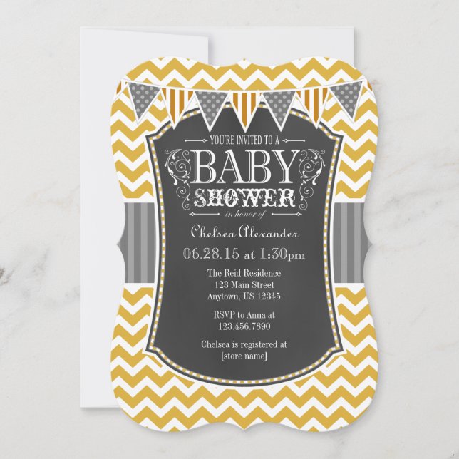 Gold Chalkboard Chevron Baby shower Invitation (Devant)