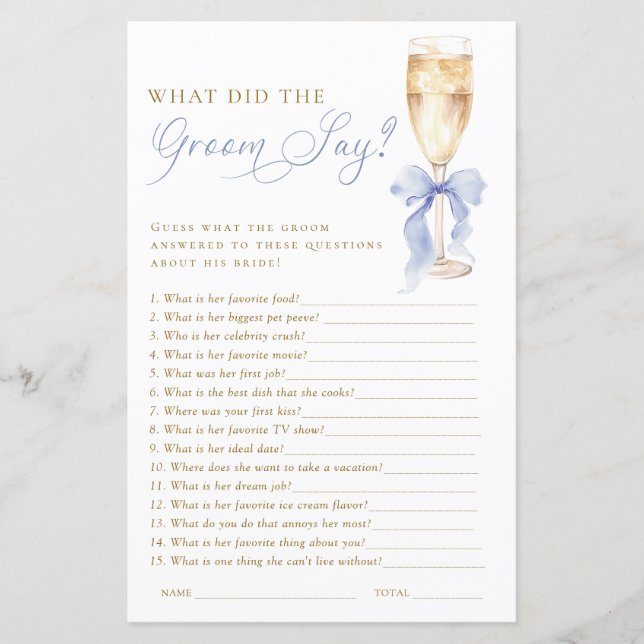 Gold Champagne What Did the Groom Say Game (Devant)