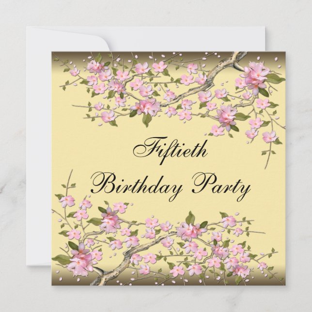 Gold Cherry Blossom Invitation 50e anniversaire (Devant)
