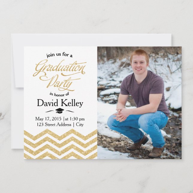 Gold Chevron Graduation Invitation (Devant)
