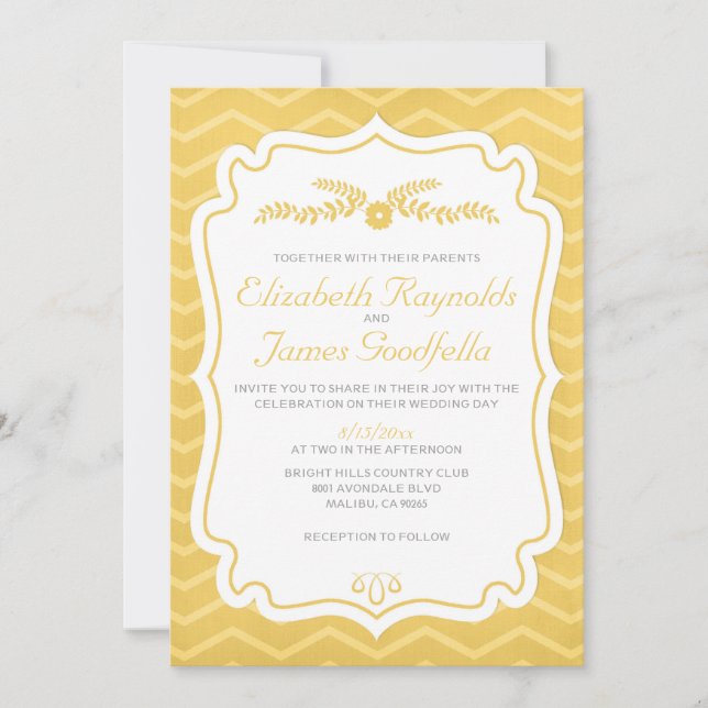 Gold Chevron lance des invitations de mariage (Devant)