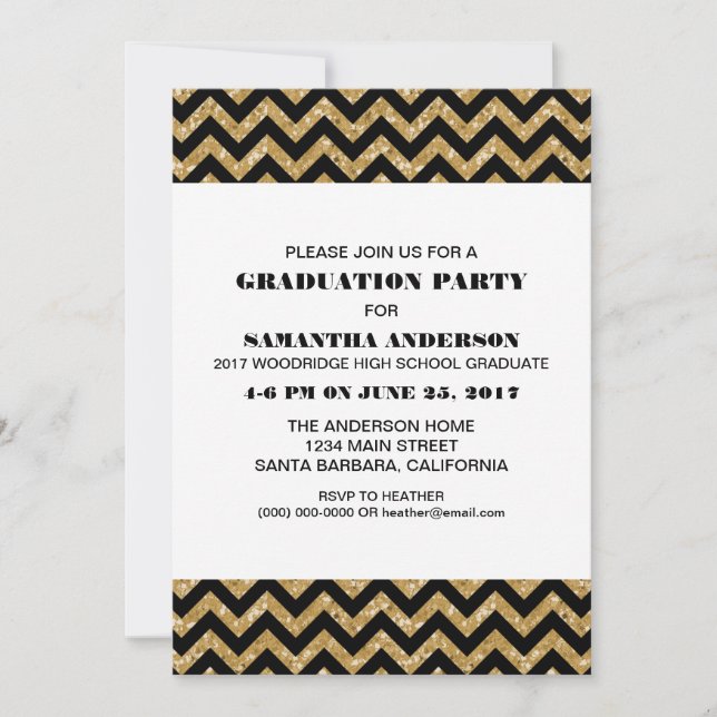 Gold Chevron Parties scintillant Invitation de la  (Devant)