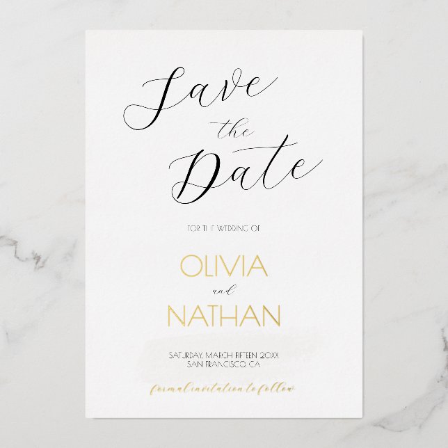 Gold Chic Script Wedding Enregistrer la carte Date (Recto)