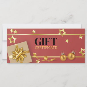 Gold Christmas Ball Red Stars Ribbon Carte cadeau