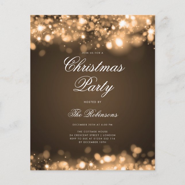 Gold Christmas Lights Invitation Programme et menu (Devant)