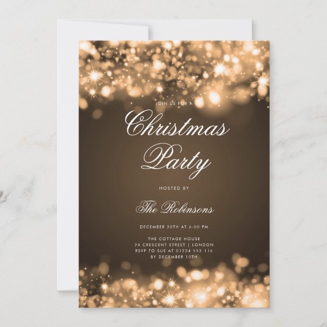 Gold Christmas Lights Invitation Programme et menu (Devant)