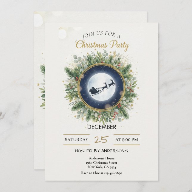 Gold Christmas Party Invitation | Editable Friends (Devant / Derrière)