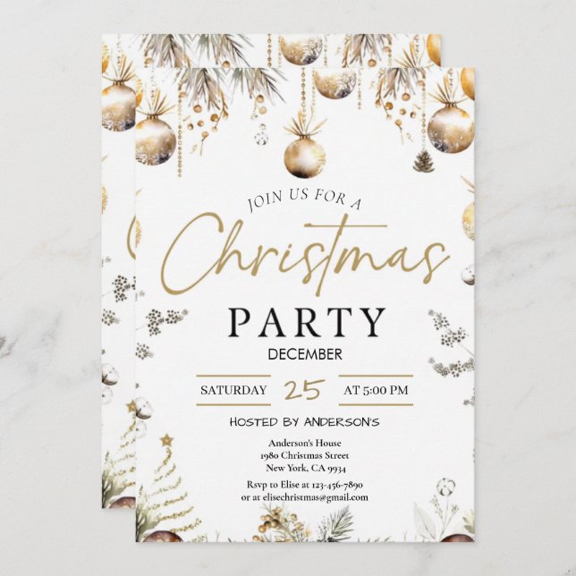 Gold Christmas Party Invitation | Editable Friends (Devant / Derrière)