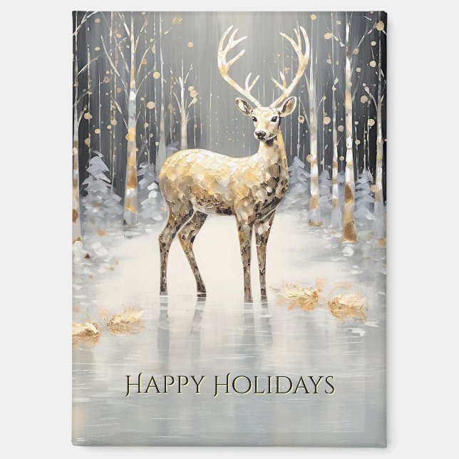 Gold Christmas Reindeer Holiday Magnet (Recto)