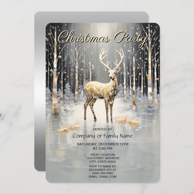 Gold Christmas Reindeer Holiday Party Invitation (Devant / Derrière)