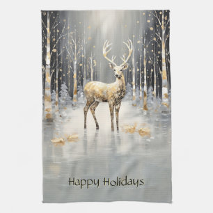 Gold Christmas Reindeer Vacances Serviette de cuis