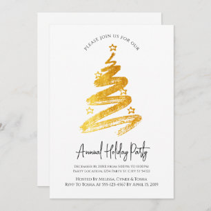 Gold Christmas Tree Fête Invitations