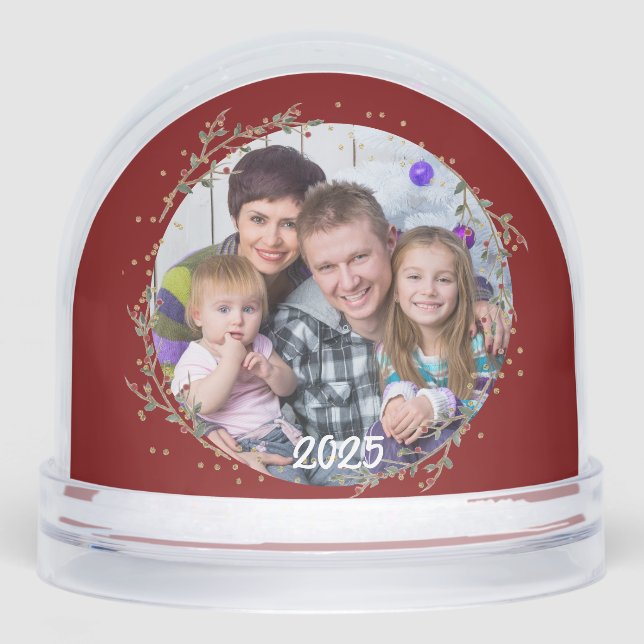 Gold Circle & Warm Red Family Photo Christmas Card (Avant)