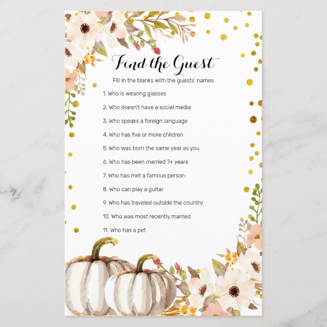 Gold citrouille Aquarelle Trouvez le jeu Invité (Devant)