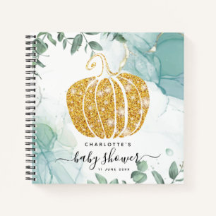 Gold Citrouille Fall Green Baby shower Livre d'or