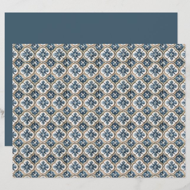 Gold Clover Blue Accents Spanish Tile Pattern  (Devant / Derrière)