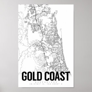 Gold Coast Australia Carte minimaliste Poster d'ar