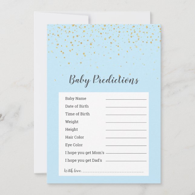 Gold Confetti Blue Douche "Baby Predictions" Jeu (Devant)