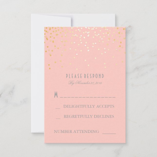 Gold Confetti Blush Rose Wedding Cartes RSVP (Devant)